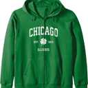 Chicago Illinois Vintage Shamrock Sports Zip Hoodie, M