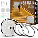 Motion Sensor LED Strip Lights - Chasing Effect Auto ON/Off for Stairs, Bedroom, Under Cabinet - 16.4ft White, Intelligent Motion Sensor Stair Lights