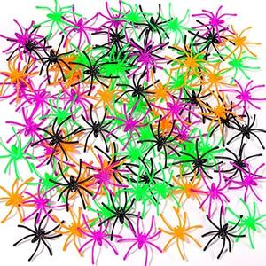 JIALWEN 120 Pieces Halloween Realistic Plastic Spiders 4 Colors Small Spider Toys Black Fake Spiders Prank Props for Halloween Home and Party Decorations