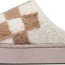 Checkered Girls House Slippers,Comfort,Wool-Like Plush Fleece Lined,in Winter Keep Warm,Slip-On for indoor (12-13 Little Kid, Beige)