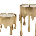 NIKKY HOME Gold Metal Tealight Candle Holders with Dripping Melting Designed Legs, Set of 2 Centerpiece Table Decorations, Decorative Stand for Tea Light Candles, Votive Candles