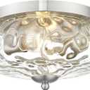 Darkaway Ceiling Light Fixtures Flush Mount Indoor Outdoor Ceiling Light with Water Ripple Glass Shade for Hallway Kitchen Bedroom Porch Living Room Nickel Finish (11inch)
