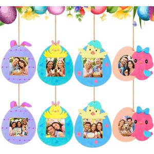 2 x Thyle 12 Pcs Easter Chicken Egg Picture Frame Craft Kits DIY Wooden Spring Chicken Egg Photo Craft Decorative Ornaments for Easter Class Game Activities Gifts