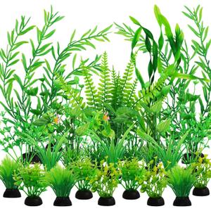 QUOZUO Fish Tank Accessories Aquarium Decorations Green Plants, 25pcs Green Fish Tank Decorations Plant, Aquarium Decor Plastic Plants