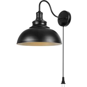 Gooseneck Wall Lamp Black Industrial Vintage Farmhouse Wall Sconces Lighting Wall Light Fixture with Plug in Cord and On Off Switch for Bedroom Nightstand (Big Size 11.42 Inch 1 Pcs)
