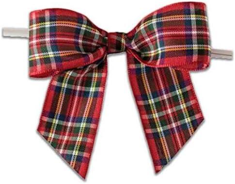 Weststone Christmas Plaid Pre-Tied Bow Set of 30, Twist Tie Bows Satin Bowtie Set, Bow Tie for Food & Gift Package, Christmas Party, Halloween, Birthdays, Weddings, Size 3-1/2"