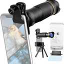 Andoer 36X Telephoto Lens Kit with Mini Tripod, Phone Clip, Holder, Lens Bag, Cleaning Cloth for Hiking, Camping, Wildlife Observation, Moon, Sports, Game, Concert Watching, Gold