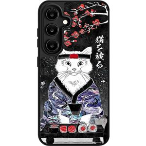 Designed for Galaxy S24 Plus Case, Japanese Art Design Shockproof Phone Case for Samsung S24+ Plus, Slim & Tough Premium Protective Cover 6.7 inch [Embossed Texture] Black, Kuro Cat