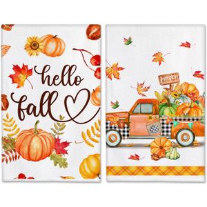 Bonsai Tree Fall Kitchen Towels Set of 2, Thanksgiving Hand Towels 18"x28", Fall Hand Towel, Pumpkin Decor for Kitchen