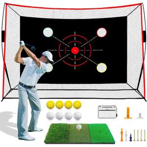 Golf Net, 10x7FT with Golf Practice Mat, Hitting Aid Net with Multi Targets Training for Backyard Driving Chipping Indoor Outdoor Use, 7-Ply Anti-Tear Netting & Carry Bag, Gifts for Men Dad Him Golfer