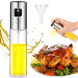 Olive Oil Sprayer Dispenser for cooking, Food-grade Glass Oil Spray Transparent Vinegar Bottle Oil Dispenser 100ml for BBQ/Making Salad/Baking/Roasting/Grilling/Frying Kitchen