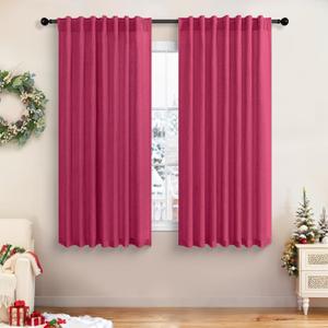 Hot Pink Curtains 45 Inch Length for Bedroom 2 Panel Pocket Back Tab Short Small Magenta Curtains for Living Room Semi-Sheer Linen Light Filtering Curtain for Kitchen Bathroom Raspberry Fuchsia 52x45