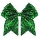 Large Glitter Cheer Bows Clips, Jumbo Big 7 Inch Cheerleading Sequin Hair Bow Hair Accessories for Teens Girls Football Sports Cheerleader Outfit Uniform (Green)