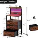 SZLHANJZ Nightstands Set of 2 with Outlet and USB C Port, Bedroom Night Stand with Led Lights and 3 Fabric Drawers, Matching Bedside Tables with Hooks, Vintage Style Storage End Tables, Rustic Brown