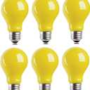 6 Packs 3W A60 LED Bug Light Bulbs Yellow LED Bulbs E26 Outdoor Bug Light Bulb 25W Equivalent 2000K Amber Glow Bug Light Bulb Night Light for Bedroom Garden Patio Porch Backyard Hallway