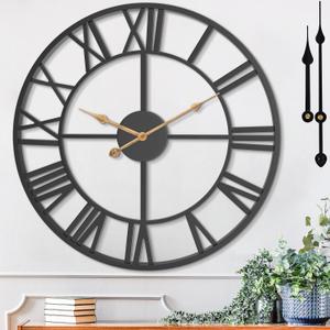 20 Inch Large Wall Clock, Modern Decorative Black Metal Silent Battery Operated Big Roman Numeral Wall Clock for Living Room, Bedroom, Kitchen, Office, Farmhouse, Housewarming Gift