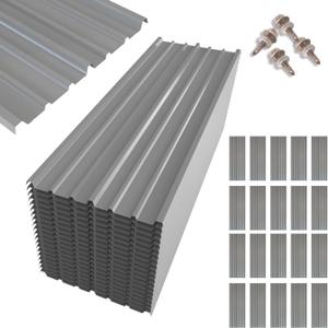 NeatiEase 20 Pcs Metal Roofing Panels, 6.1 Feet Corrugated Galvanized Roofing Panels Metal Siding Panels with Steel Screws for Pergola, Gazebo, Shed, Outdoor Storage, Chicken Coop, Patio,Garages (Gray)