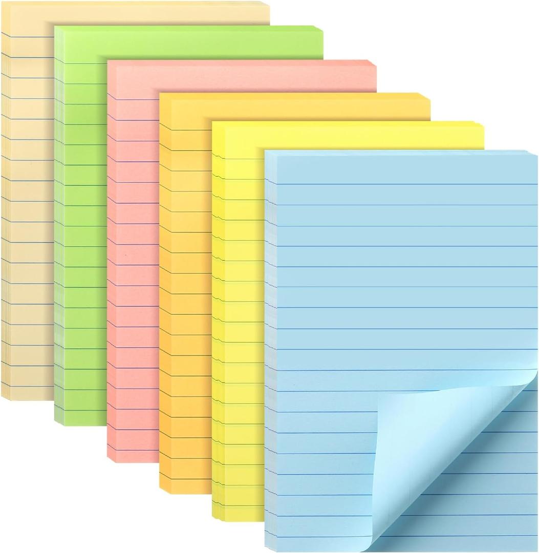 7 x Mr. Pen- Lined Sticky Notes, 4" x 6", 6 Pads, 45 Sheets/Pad, Pastel Color, Sticky Notes with Lines, Ruled Post Stickies, Memo Pads, Self-Stick Note Pad for Office, School, Home, Study & Organization