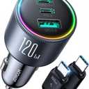 JOYROOM 120W Super Fast Car Charger USB C, 3-Port PD100W+PD35W Car Charger for iPhone 16 with USBC Cable, Type C Fast Charging Adapter for iPhone 16e/15 Pro Max, Samsung Galaxy S25 S24, iPad, Laptop (120W-BLACK)