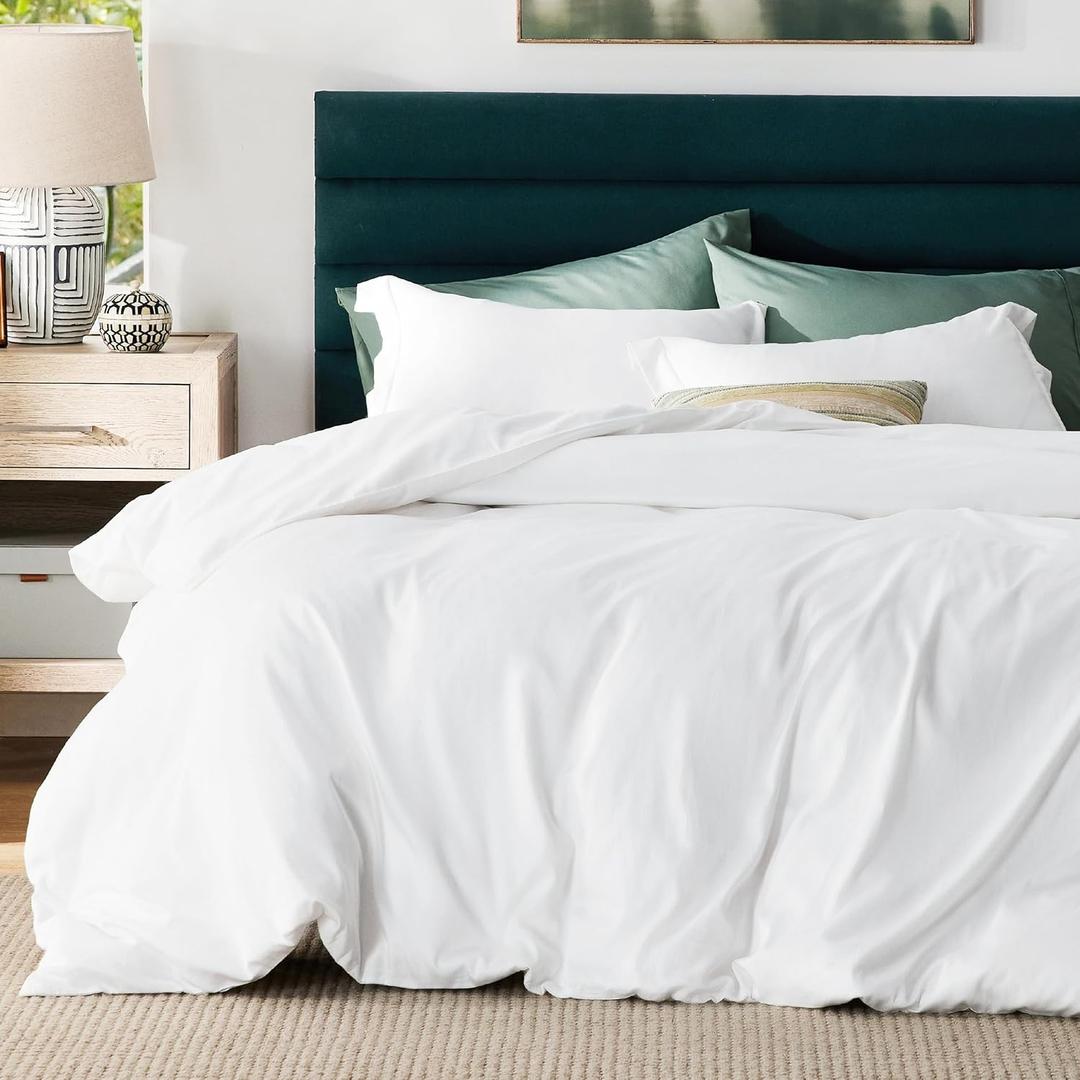 Bedsure Duvet Cover Queen Size - Moisture-Wicking, Silky Eucalyptus Lyocell Cotton Hybrid Comforter Cover Set for Hot Sleeper - GentleSoft™ and Breathable, Cooling Bedding Set, Bright White
