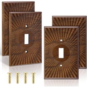 4 Pcs Walnut Wood Light Switch Cover Brown Outlet Covers Wall Plate Decorative Boho Plug Plate Vintage Rustic Contemporary Interior Room Home Decor (13 * 8.2cm,Single Toggle)
