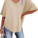 Dokotoo Womens Summer Casual Ladies V Neck Short Sleeve Shirts Waffle Knit Henley Tunic Tops Loose Fit Flowy Blouses Office Fashion 2025 Summer Apricot, Size: L, Pack of 2