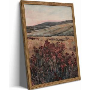 Moody Landscape Wall Art Vintage Wildflower Wall Decor Painting Cottagecore Nature Botanical Flower Picture Artwork 3D Textured Hand Drawn Sandstone for Living Room Bedroom 12x16 inch Wood Framed