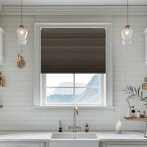 Shade&Beyond No Drill No Tools 29" W X 72" H Cellular Shades White Easy to Install for Indoor Windows Cordless Honeycomb Blinds Thermal Insulated Noise Reduction,Dark Brown Custom Size（Full Blackout）