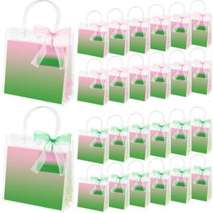 Sweetude 24 Pcs Pink Green Witch Party Favor Goodie Bags PVC Clear Candy Treat Bags with Handles Raffia Rope Birthday Party Gifts Decorations Supplies for Girl Woman Lady