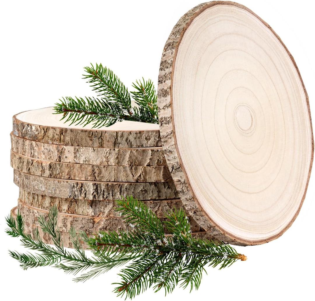 Wood Slices Unfinished 8 Pcs Wood Rounds 8-9 Inches Wood Slices for Centerpieces,Tables,Crafts,Wedding Party Holiday Decor DIY Projects (8-9Inch)