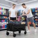 DUMOS Collapsible Wagon Cart, 67L Heavy Duty Utility Folding Wagon with Wheels 220 lbs Weight Capacity, Flexible Handle for Beach, Grocery, Camping & Garden, Black