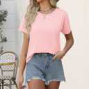 Ekouaer Women 2 Piece Pajama Sets Crew Neck Pjs Soft Short Sleeve Top and Shorts Sleepwear Summer Lounge Set (Pink, M)