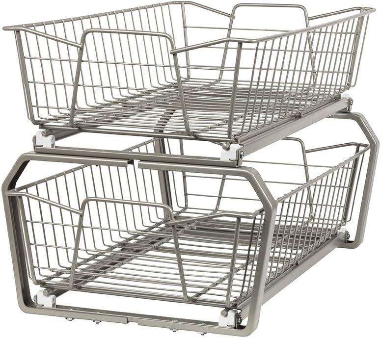 ClosetMaid 11 in. Pull Out Cabinet Organizer, 2 Tier, Heavy Duty, Slide Out Pantry Shelves Drawers for Kitchen, Bathroom, Nickel