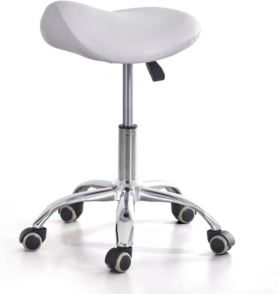 Ergonomic Saddle Rolling Stool for Salon Office Bar Tattoo Lash Tech Manicure Kitchen Hygienic Home Eyelash Artist Spa Metal Stool with Wheels Adjustable Seat Chair,White