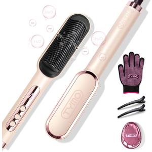 TYMO Ring Plus Ionic Hair Straightener Brush - Straightening Comb with Negative Ions for Women, Titanium Coating, 9 Temp Settings & LED Display, Dual Voltage, Professional Styling Tools, Gold Blush TYMO Ring Plus Ionic Hair Straightener Brush - Straightening Comb with Negative Ions for Women, Titanium Coating, 9 Temp Settings & LED Display, Dual Voltage, Professional Styling Tools, Gold Blush