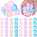 50 Pcs Mini Ice Cube Stress Balls Bulk Squeeze Square Ball Sensory Stress Relief Mini Ice Cube Prize Birthday Party Favor Bags Box Filling, 4 Colors