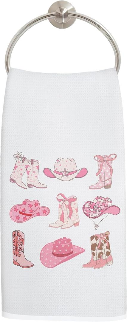Pink Western Kitchen Towels, Coquette Preppy Pink Disco Cowgirl Hand Towels for Bathroom Decor, Trendy Cowboy Dish Tea Towels for Kitchen, Preppy Girly Bathroom Decor, 16x24 Inch