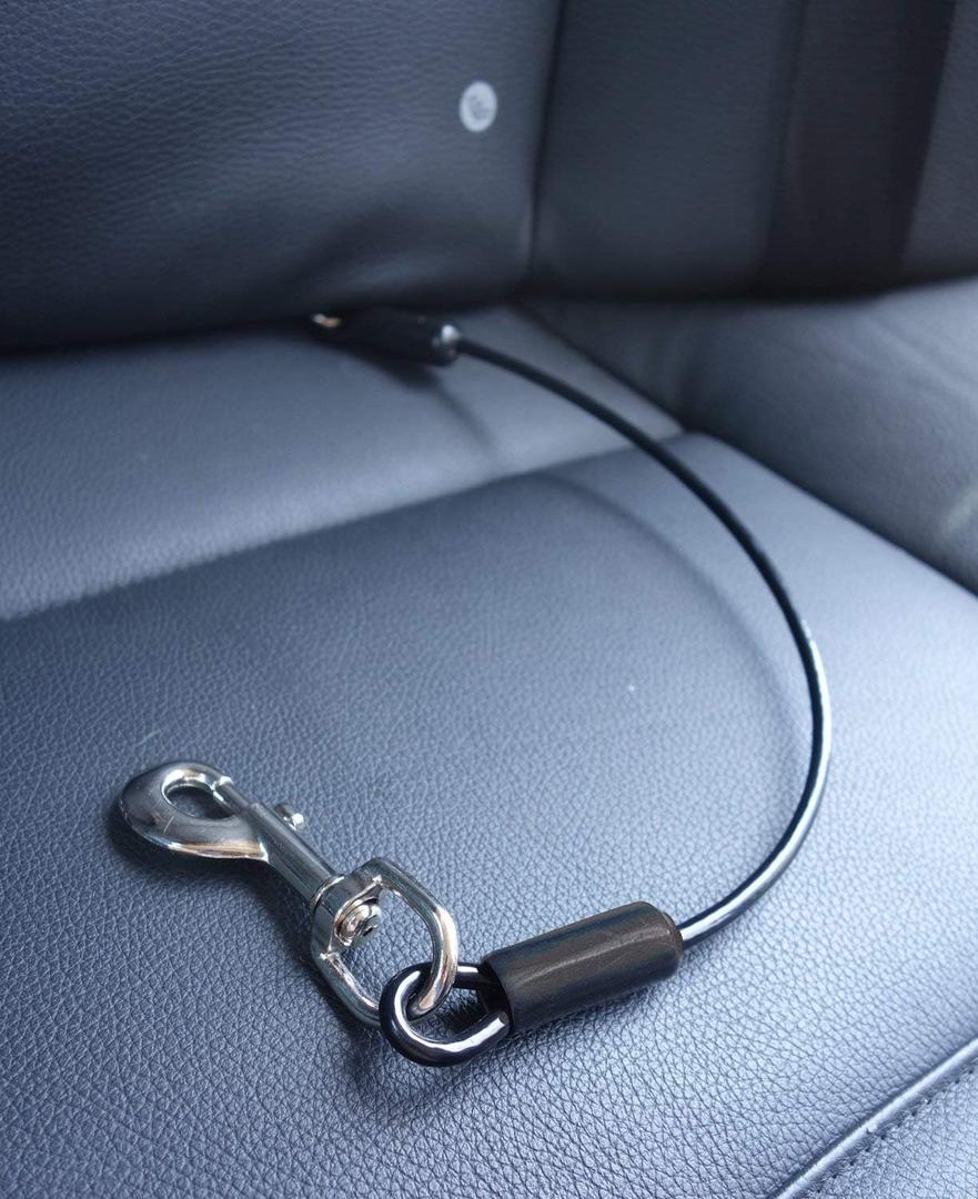 Leash Boss Dog Seat Belt Restraint  No-Chew Heavy Duty Car Seatbelt for Dogs, Coated Steel Rope for Safety, Adjustable Tether for Small, Medium & Large Pets, Durable Pet Safety Tether for Cars (21in, Black - 1-Pack)