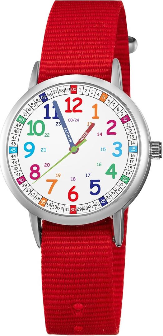 ITOOZYNN Kids Watch for Girls and Boys,for Children's Toddler Learning Time and Easy to Read Time, Analog Watch for Boys and Girls Ages3~11 (Red)