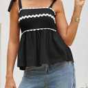Tankaneo Womens Cute Tank Tops Summer Casual Peplum Babydoll Square Neck Tie Strap Backless Shirts, Size XL