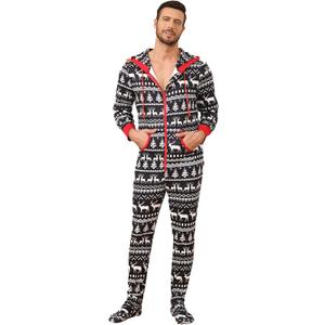Veseacky Matching Onesies for Couples Zipper Hooded Adult Onesie Pajamas with Pockets Women Jumpsuit (Green White, 2XL)