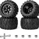 Hosim 75mm RC Wheels and Rubber Tires 12mm Hex for Redcat Volcano 1/10 Scale RC Car Parts, for Traxxas Rustler Stampede 4x4 VXL Hoss, for RIAARIO AMORIL RC Truck Tires RC Vehicle Tires Preglued 4PCS
