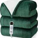 EHEYCIGA Electric Heated Blanket Throw - 9 Heating Levels, 10 Hours Auto Off, Soft Cozy Sherpa Washable With Fast Heating, 50 x 60 Inches (Dark Green)