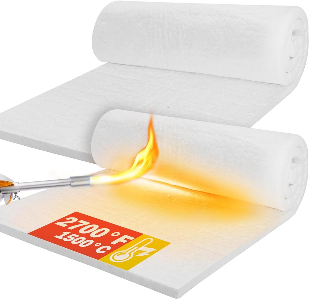 Ceramic Fiber Insulation, 2 Pieces 24"x15.7"x1"Thick, 2600F Fireproof Insulation Blanket for Wood Stove Baffle, Fireplace, Pellet Stove, Chimney, Furnace, Boiler, Pizza Ovens and Forge