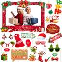 2 x Christmas Photo Booth Props Kit - Large Size Selfie Frame & 24 Pcs Christmas Picture Props for Photoshoot Gift Box, Xmas/Winter/Holiday New Year Party Favors Supplies Jokes Favors