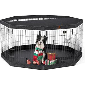 PJYuCien Dog Playpen, 8 Panels 30H Dog Pens Indoor with Bottom Pad and Top Cover, Metal Foldable Pet Puppy Exercise Fence Crate Kennel, Better for Small Animals,Black