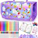 56 PCS Washable Scented Markers with Glitter Pencil Case, Unicorn Arts and Crafts for kids 4-6-8 Kids Coloring Drawing Kits for 4-8 Years Old Girls Xmas Gifts Stocking Stuffers (Purple, Purple)