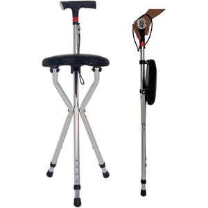 AID Mate- Walking Cane with seat for Seniors, Walking Sticks, Cane with seat, Folding Canes with seat Walking Stick, Walking Sticks for Seniors, Folding Cane, Walking Canes, Metal & Black