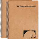 A4 Graph Paper Notebook, 2 Pack Large Spiral Grid Notebook, 200 Pages 100gsm Thick 5mm Square Paper Quad Notebook for Engineering, Math, Taking Notes, Drawing - Kraft Brown Cover, 8.5" x 11"