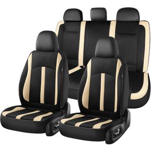 FLORICH Car Seat Covers, Breathable Mesh Automotive Seat Cover Full Sets, Front Seat Covers and Back Seat Cover Universal Car Interior Protectors Cushion for Most Cars&SUV-Black&Beige